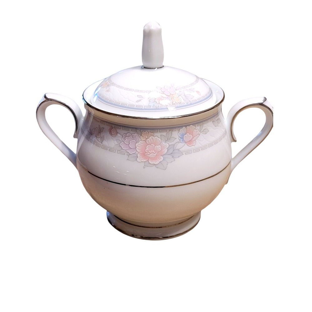 Noritake Newbury Sugar Bowl with Lid Floral Silver Trim 3601 Vintage